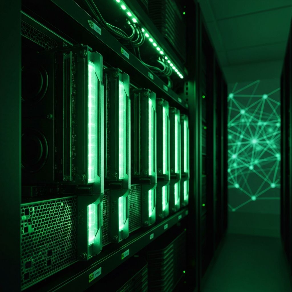 NVIDIA GPU server racks in a data center for AI startup infrastructure