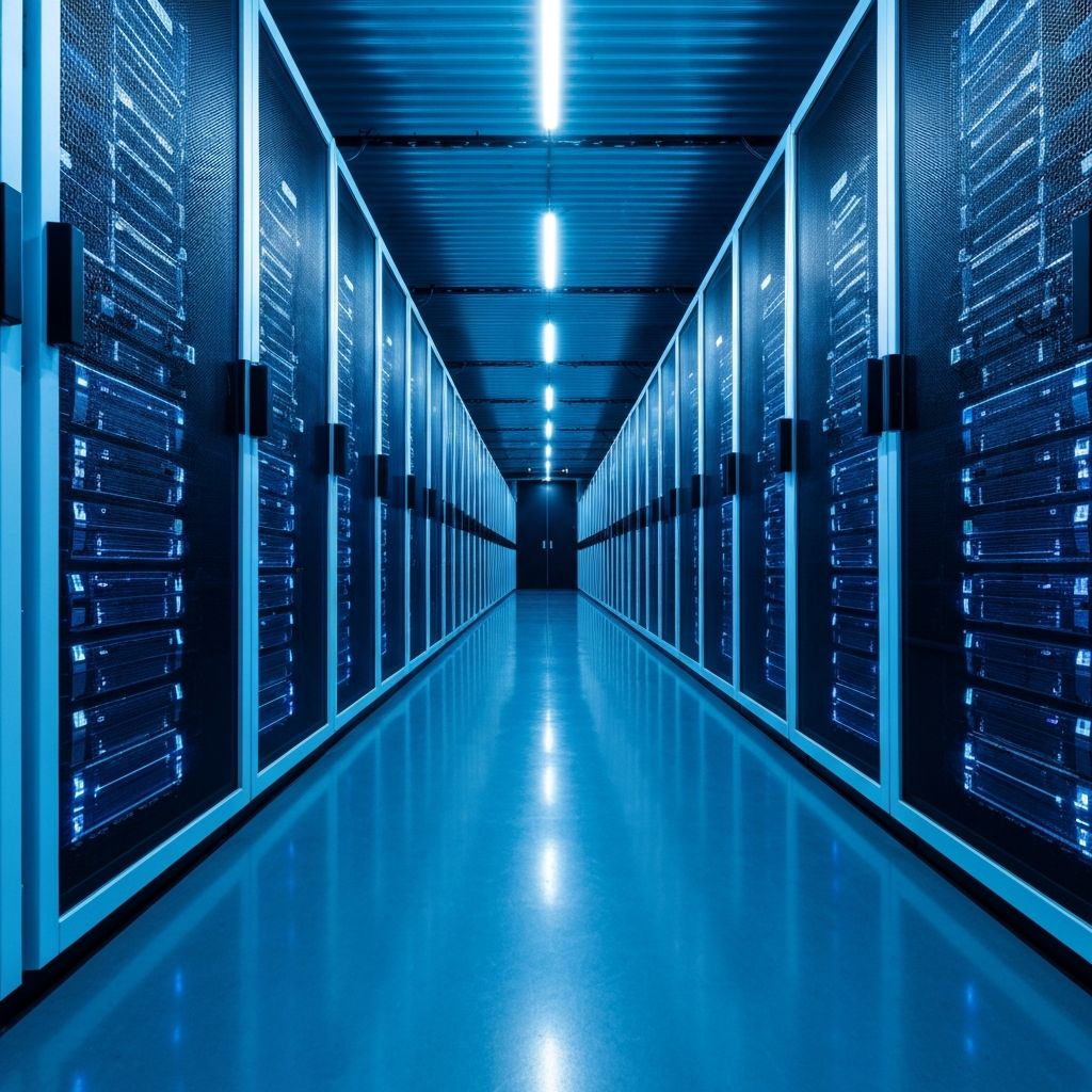 Modern Indian data center corridor with server racks representing private cloud infrastructure